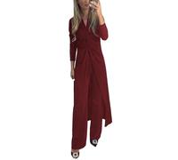 AMDOLE Traje de pantalón para mujer, festivo, boda, moderno conjunto de dos piezas para mujer, conjunto de dos piezas con cuello en V, pantalones trenzados, conjunto de moda de dos piezas para mujer