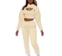 AMDOLE Traje de pantalón para mujer festivo elegante e invernal para mujer, cordón acolchado, color sólido, sudadera con capucha, manga larga, cordón, pantalones, chaleco, traje de tres piezas