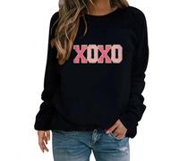 AMDOLE Traje de San Valentín Mujer 2024, suéter estampado en forma de corazón, cuello redondo, camisa de manga larga, Primavera/Otoño Trajes de moda para mujer 2024, Negro , 4XL