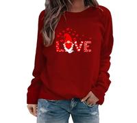 AMDOLE Traje de San Valentín Mujeres Manga Larga Cuello Redondo Día de San Valentín Amor Impreso Sudadera con Capucha Tops de Moda para Mujer 2024, Vino, XL