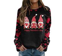 AMDOLE Traje de San Valentín Mujeres Sudadera con Cuello Redondo, Cuello Redondo, Suéter a juego, Camisas de Entrenamiento de Manga Larga Casuales, Tops sueltos Tops de Moda para Mujer 2024, Negro