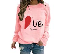 AMDOLE Traje de San Valentín para niñas suéter estampado en forma de corazón, cuello redondo, camisa de manga larga, primavera/otoño Tops de moda para mujer 2024, Rosa., 5XL