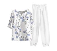 AMDOLE Trajes de pantalón para mujer Conjunto de dos piezas casual estampado para mujer con cinco mangas cuartos, camisa holgada, parte superior y pierna ancha Pantalones sueltos Mujer, a, 3XL