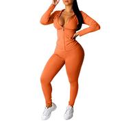 AMDOLE Trajes de pantalón para mujer de dos piezas con cremallera y capucha, parte superior de manga larga y pantalones casuales. Pantalones sueltos para mujer, b, L