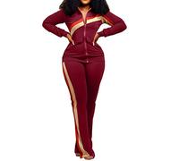 AMDOLE Trajes de pantalón para mujer, ropa deportiva de dos piezas, juego de bolsillos para entrenamiento, conjuntos de ropa para mujer, pantalones para mujer, Vino, M