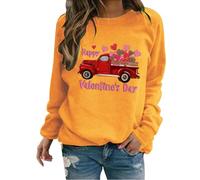 AMDOLE Trajes de San Valentín para mujer 2024, suéter estampado en forma de corazón, cuello redondo, camisa de manga larga, primavera/otoño Trajes de moda para mujer 2024, amarillo, XL