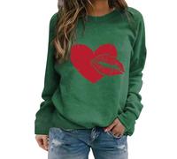 AMDOLE Trajes de San Valentín para Mujer Cuello Redondo Día de San Valentín Amor Impreso Sudadera con Capucha Camisa de Moda para Mujer 2024, verde, XXL