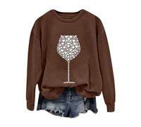 AMDOLE Trajes de San Valentín para mujer y estampado de copa de vino para mujer Tops de moda para mujer 2024, marrón, S