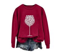 AMDOLE Trajes de San Valentín para mujer y estampado de copa de vino para mujer Tops de moda para mujer 2024, rojo, M