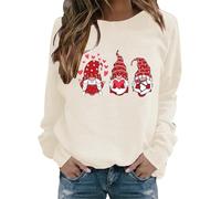 AMDOLE Trajes de San Valentín para mujer y estampado de enano casual de San Valentín de manga larga suéter de moda para mujer 2024, beige, 3XL