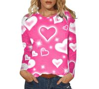 AMDOLE Trajes de San Valentín para mujeres y mangas largas, San Valentín Love Print Trajes de moda para mujeres 2024, Rosa intenso., S