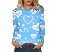 AMDOLE Trajes de San Valentín para mujeres y mangas largas, San Valentín Love Print Trajes de moda para mujeres 2024, azul celeste, XXL