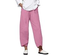 AMDOLE Trousers for Women Uk Pantalones de algodón liso para mujer, Rosa., 3XL