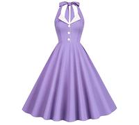 AMDOLE Vestido camisero para mujer, vintage, vacaciones, bodas, bloque de color, sin espalda, cuello halter, vestidos con cuello en V, Morado (, XXL