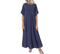 AMDOLE Vestido de graduación, cuello redondo, manga de lunares, talla grande, vestido de mujer a la moda, vestido de noche para mujer, Reino Unido, azul marino, XXL