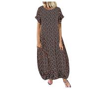 AMDOLE Vestido de noche mujer ropa corto punto casual maxi cuello redondo mujer estampado de lunares vestido de dama de honor, marrón, 5XL