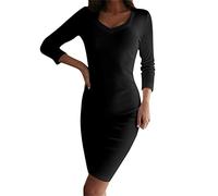 AMDOLE Vestido de noche para mujer, informal, manga larga, vestido bodycon cuello en V, acanalado, de punto, corto, ajustado, vestido de fiesta, vestido de graduación, Negro , 3XL