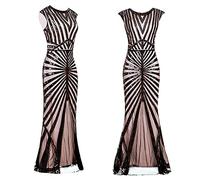 AMDOLE Vestido de noche para mujer, vestido vintage de los veinte lentejuelas con borlas, sin mangas, vestido largo de noche, Rosa., S