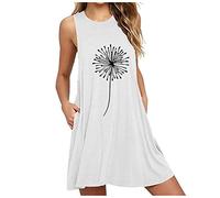 AMDOLE Vestido de playa para mujer, diseño de diente de león, vestido de noche, sin mangas, vestido de noche, vestido de noche, largo, Blanco, 6XL