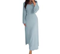 AMDOLE Vestido de playa para mujer, elegante, bodycon con cuello redondo, vestido largo, elegante, de manga larga, vestido de noche, azul celeste, XL