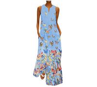 AMDOLE Vestido de playa para mujer, estampado en V Daily Maxi Boho, cuello sin mangas, talla grande, vestido de dama de honor, azul, XXL