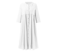 AMDOLE Vestido de playa para mujer, liso, informal, largo con cuello alto y botones para mujer, de algodón y lino, Blanco, XXL