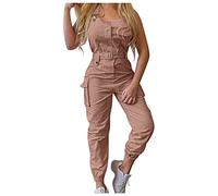 AMDOLE Vestido de verano para mujer, color y espalda con diseño de espalda ajustable, caqui, L