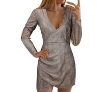 AMDOLE Vestido de verano para mujer, ligero, sexy, cuello en V, autocultivo, para mujer, delgado, elegante, vestido de fiesta para mujer, vestido largo, dorado, 5XL