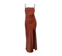 AMDOLE Vestido elegante de los años 80 para mujer, de satén brillante, con tirantes divididos, vestido elegante, marrón, S
