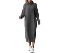 AMDOLE Vestido largo para mujer, suéter largo por encima de la rodilla, cuello alto, vestido de punto para adultos, gris, S