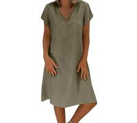 AMDOLE Vestido midi de algodón para mujer, vestido de verano femenino, camiseta de algodón, casual, talla grande, vestido lindo casual para mujer, verde, M