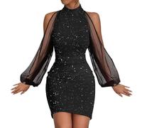 AMDOLE Vestido vaquero para mujer/invierno, cuello redondo, encaje, manga larga, envoltura, cadera, cintura, vestido de falda, Bk1, S