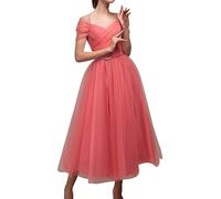 AMDOLE Vestidos de fiesta para mujer, sexy, vestido de dama de honor, de malla de color liso, con un cuello, vestido de baile para mujer, Rosa., XL