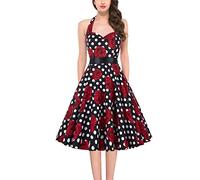 AMDOLE Vestidos de playa para mujer, vestido largo de verano para mujer, vestido vintage de los años 50, brocado, cuello colgante, estampado con cordones en la cintura, falda grande, vestidos largos