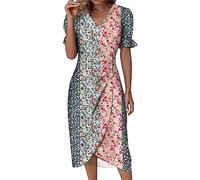 AMDOLE Vestidos de verano para mujer, estilo bohemio, casual, de manga corta, con botones, floral, con bolsillos, para fiesta, club, playa, vestidos elegantes, camouflage, XXL