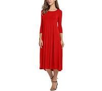 AMDOLE Vestidos elegantes para mujer, cuello largo, informal, mangas sólidas, vestido redondo, vestido de mujer, vestido de dama de honor, rojo, XL