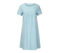 AMDOLE Vestidos elegantes para mujer, vestido de verano, informal, holgado, estampado bohemio, cuello redondo, manga corta, longitud hasta la rodilla, vestido liso con bolsillos, azul claro, M