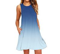 AMDOLE Vestidos Para Niñas Vestidos De Verano Casual Cuello Redondo Vestidos De Playa Sin Mangas Vestido De Dama De Honor, azul claro, L