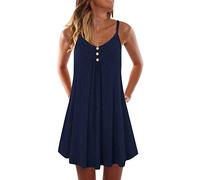 AMDOLE Vestidos señoras festivo sin mangas doble vestido transparente mujer correa espaguetis bordado vestido de mujer vestido de graduación, azul, 5XL