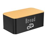 Amdoticknpf Panera para Pan, Paneras Diseño Vintage, 2 en 1 Panera de Metal, Caja de Pan con Tapa de Bambú Adaptable Como Tabla de Cortar, para Una Larga Frescura, 33 x 18,4 x 13 cm (Negro)