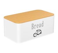 Amdoticknpf Panera para Pan, Paneras Diseño Vintage, 2 en 1 Panera de Metal, Caja de Pan con Tapa de Bambú Adaptable Como Tabla de Cortar, para Una Larga Frescura, 33 x 18,4 x 13 cm (Blanco)