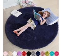 Amdrebio - Alfombra redonda, 122 cm, azul marino, pelo largo, mullida, estética, para dormitorio infantil, juvenil, sala de estar, guardería