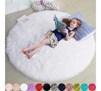 Amdrebio - Alfombra Redonda, 122 cm, Blanca, Pelo Largo, Lavable, mullida, para Dormitorio, Sala de Estar, guardería, habitación Infantil, Juvenil