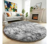 Amdrebio - Alfombra redonda, 152 cm, gris claro, tie-dye, pelo largo, mullida, para dormitorio, sala de estar, despacho, guardería