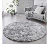 Amdrebio - Alfombra redonda, 152 cm, gris claro, tie-dye, pelo largo, mullida, para dormitorio, sala de estar, despacho, guardería