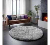 Amdrebio - Alfombra redonda con teñido anudado para sala de estar, alfombra circular extragrande, 240 x 240 cm, alfombra suave, de pelo, diseño moderno para dormitorio o piso, gris claro