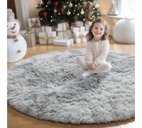 Amdrebio - Alfombra redonda con teñido anudado para sala de estar, alfombra circular extragrande, 240 x 240 cm, alfombra suave, de pelo, diseño moderno para dormitorio o piso, gris claro