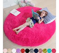 Amdrebio Alfombra Redonda de Color Rosa Intenso, Alfombra Circular esponjosa, 5 x 5 pies, Dormitorio, habitación de los niños, habitación de Adolescentes, guardería, Dormitorio