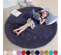 Amdrebio Alfombra Redonda de Pelo para Dormitorio, Alfombra Circular mullida de 180 x 180 cm, Bonita decoración para Dormitorio Infantil, de Adolescentes, de bebé, Morado Gris