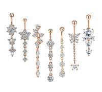 AMDXD 14G Piercings Set, 7 Pcs Ombligo Piercings Flower Star Mariposa Corazón Borla Ombligo Anillos Piercing Colgante con Circonita para Mujer Hombre, Acero inoxidable, Circonia cúbica